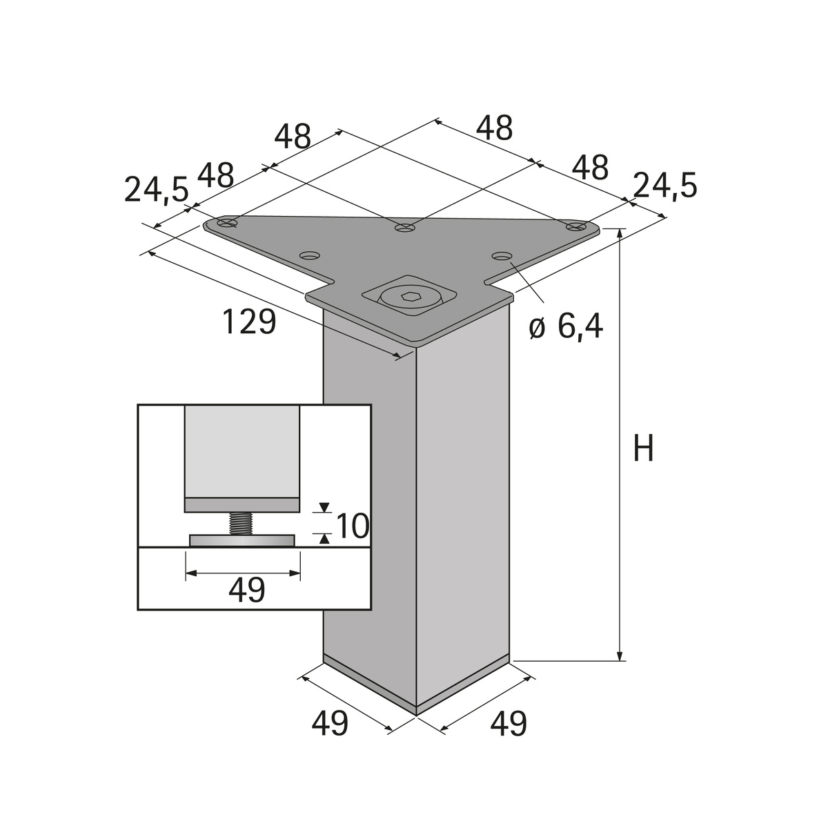 Furniture stand Kaleo SQN 46, 150 mm Stainless steel look 9206866