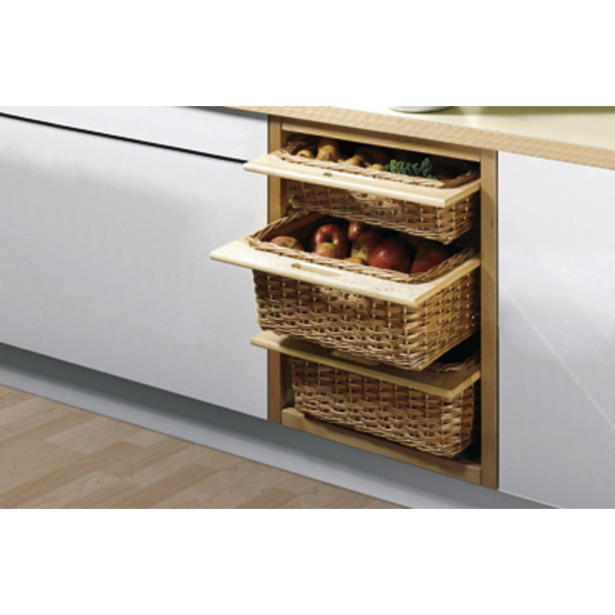 Wicker baskets Internal potandpan drawers Base unit interior