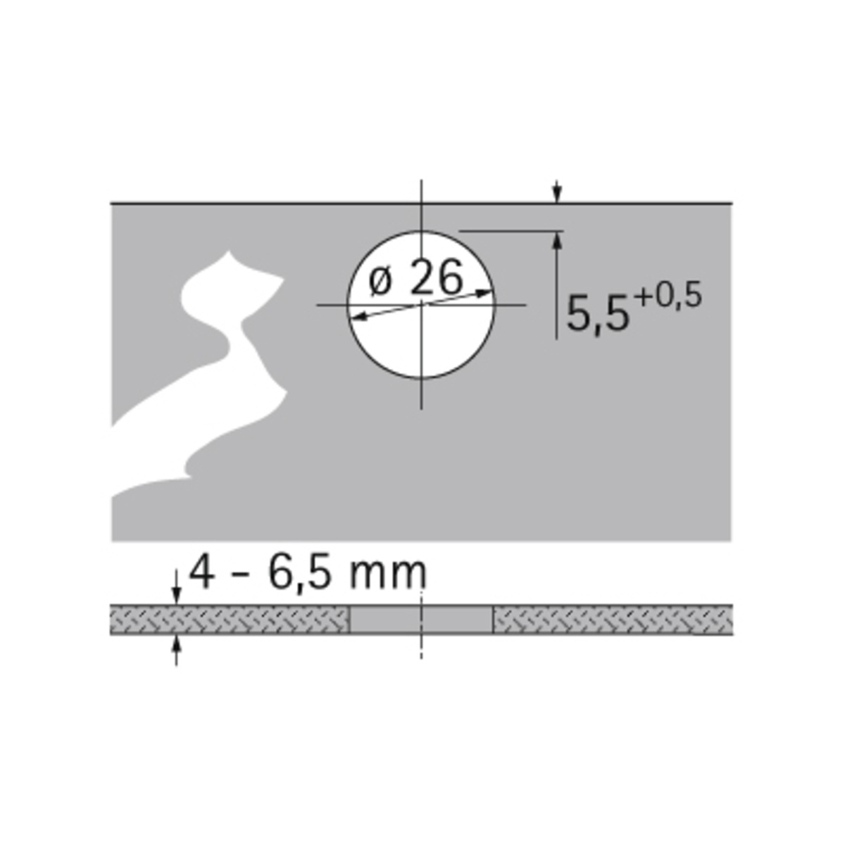 Intermat glass door hinge (Intermat 9904), overlay, Opening angle 95°, for screwing on