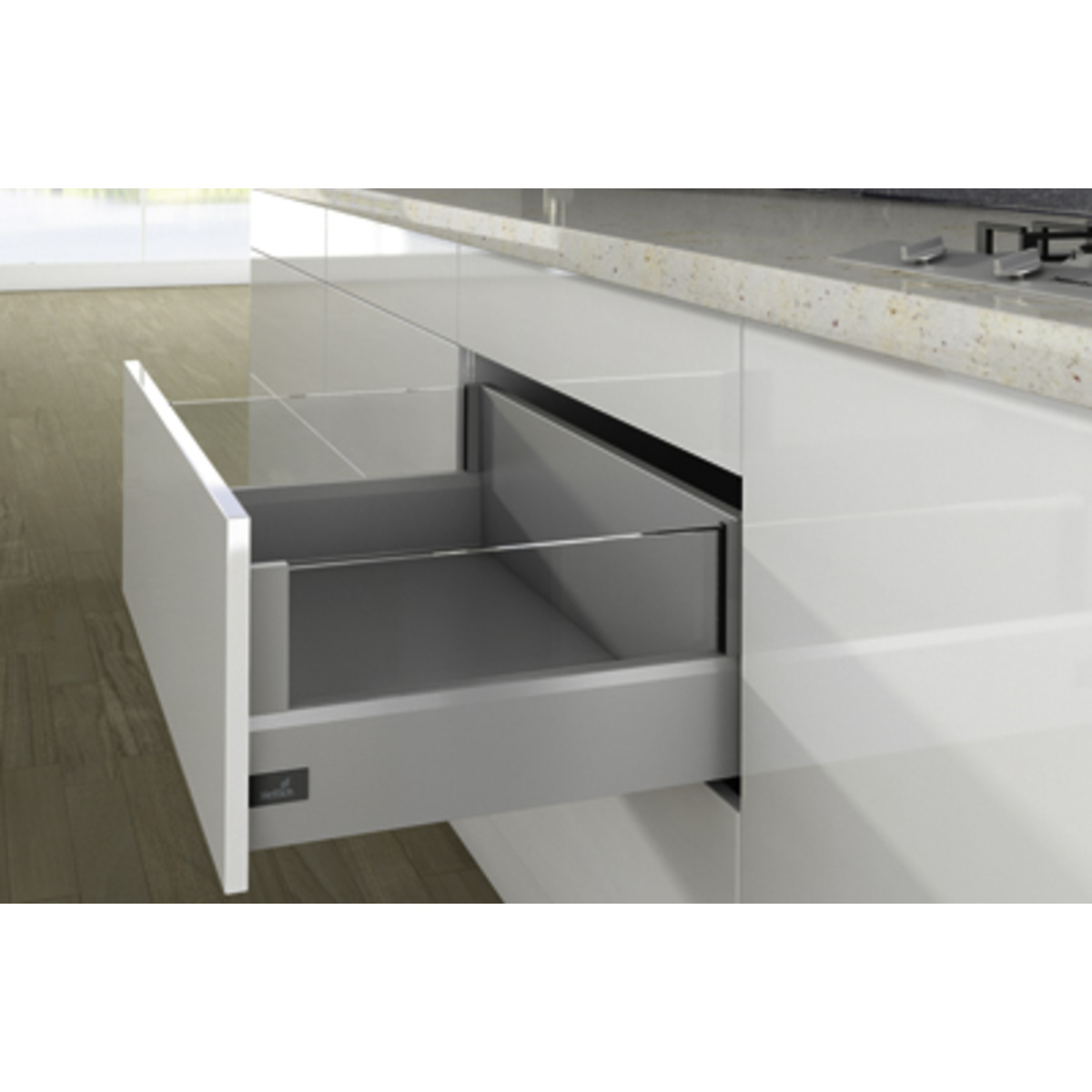 Potandpan drawer with DesignSide, 250/126 mm, silver