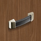 Handle Agliano, drill hole spacing 96, L 110 mm, B 25 mm, H 17 mm, Brown leather / Brushed stainless steel look
