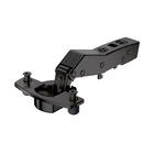 Sensys angle hinge W30 with integrated silent system (Sensys 8639i W30), in obsidian black, overlay, Opening angle 95°, TH-drilling pattern 52 x 5.5 mm, with expanding sockets (ø 10 x 11)