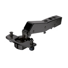 Sensys angle hinge W45 with integrated silent system (Sensys 8639i W45), in obsidian black, overlay, Opening angle 95°, TH-drilling pattern 52 x 5.5 mm, with expanding sockets (ø 10 x 11)