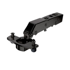 Sensys angle hinge W45 without self closing feature (Sensys 8669 W45), in obsidian black, overlay, Opening angle 95°, TH-drilling pattern 52 x 5.5 mm, with expanding sockets (ø 10 x 11)