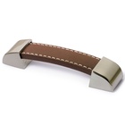 Handle Agliano, drill hole spacing 128 mm, L 142 mm, W 25 mm, H 17 mm, dark brown leather / brushed stainless steel look