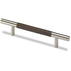 Griff Byzantia, Bohrabstand 160 mm, L 220 mm, B 13 mm, H 35 mm, Leder dunkelbraun gemustert / Edelstahl Optik gebürstet