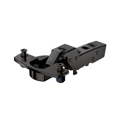 Sensys thick door hinge, door thickness up to 32 mm, with integrated silent system (Sensys 8631i), in obsidian black, inset, Opening angle 95°, TH-drilling pattern 52 x 5.5 mm, with expanding sockets (ø 10 x 11)