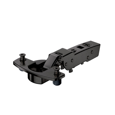 Sensys thick door hinge, door thickness up to 32 mm, with integrated silent system (Sensys 8631i), in obsidian black, half overlay, Opening angle 95°, TH-drilling pattern 52 x 5.5 mm, with expanding sockets (ø 10 x 11)