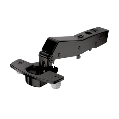 Sensys angle hinge W45 with integrated silent system (Sensys 8639i W45), in obsidian black, overlay, Opening angle 95°, TH-drilling pattern 52 x 5.5 mm, for pressing in (ø 10 x 11)