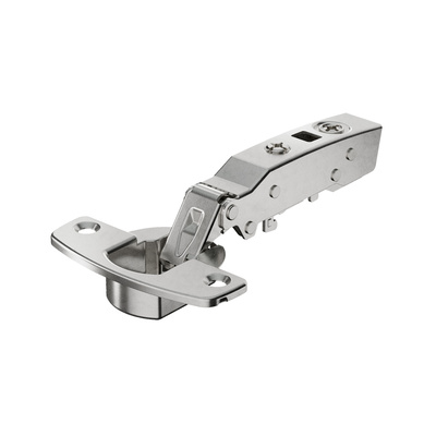 Sensys 110° hinge with integrated Silent System (Sensys 8645i), nickel plated, overlay, Opening angle 110°, TH-drilling pattern 52 x 5.5 mm, for screwing on (-)