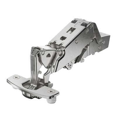 Sensys wide angle hinge, with zero protrusion, with integrated Silent System (Sensys 8657i), nickel plated, overlay, Opening angle 165°, TB-drilling pattern 45 x 9.5 mm, for pressing in (ø 8 x 11)