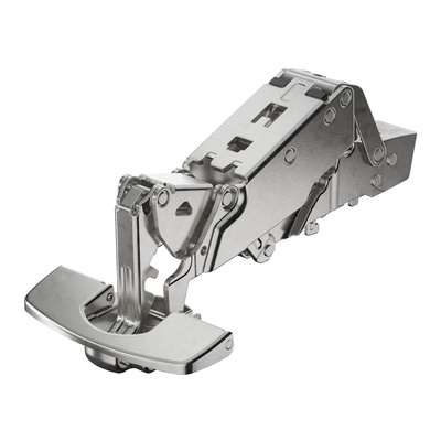 Sensys wide angle hinge, with zero protrusion, with integrated Silent System (Sensys 8657i), nickel plated, overlay, Opening angle 165°, TB-drilling pattern 45 x 9.5 mm, Fix fast assembly (ø 8 x 6)