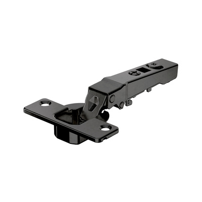 Novisys 105° hinge with integrated silent system (Novisys 8848i), in obsidian black, overlay, Opening angle 105°, TH-drilling pattern 52 x 5.5 mm, for screwing on