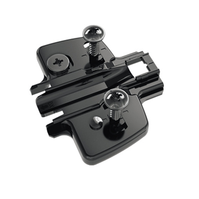Cross mounting plate with Direct height adjustment, in obsidian black, Hole line 37 x 32 mm, Hettich Direkt with locating pin and special screws (for drilling ø5 x 7,5 mm), distance 0.0 mm