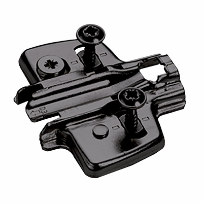 Cross mounting plate with Direct height adjustment, in obsidian black, Hole line 37 x 32 mm, with chipboard screws (for drilling ø2,5 mm), distance 0.0 mm