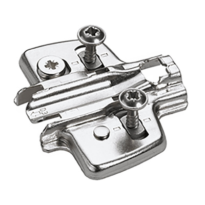 Cross mounting plate with Direct height adjustment, nickel plated, Hole line 37 x 32 mm, with chipboard screws (for drilling ø2,5 mm), distance 0.0 mm