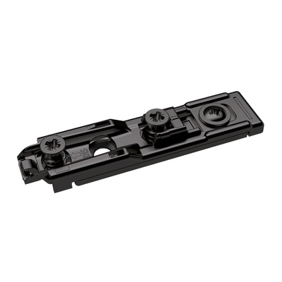 Platine de montage linéaire avec réglage en hauteur direct, en noir obsidien, Rangée de perçages 20 X 32 mm, avec vis Euro (pour le perçage mm), distance 1,5 mm