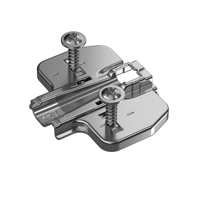 Cross mounting plate with oblong hole height adjustment, nickel plated, Hole line 37 x 32 mm, Hettich Direkt with locating pin and special screws (for drilling ø 5 x 7,5 mm), distance 0.0 mm