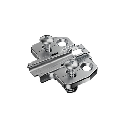 Cross mounting plate with oblong hole height adjustment, nickel plated, Hole line 37 / 50 x 32 mm, with expanding sockets (for drilling ø 10 x 12 mm), distance 0.0 mm