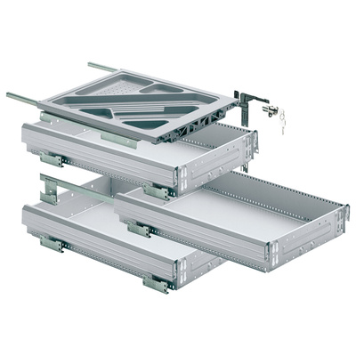 Kontener w zestawie, częściowy wysuw, 392 x 530, wykończenie aluminium