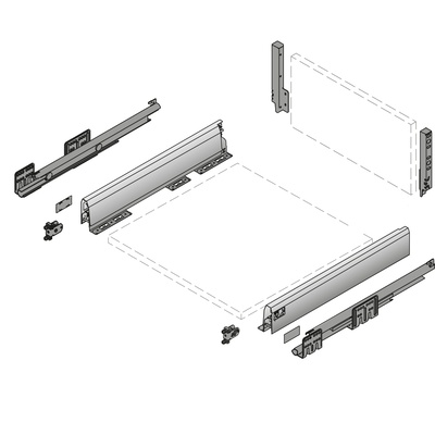 ArciTech Pot-and-pan drawer set without side element, including Actro drawer runner, 40 kg, H 186/ 94, NL 270 mm, silver