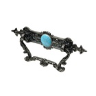 Poignée de meuble, Zamak, Céramique, bruni, couleur argent, bleu