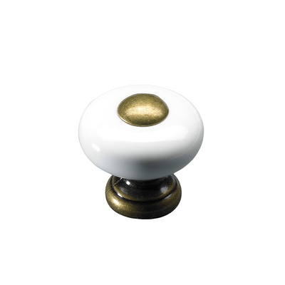 Bouton de meuble, Ø 26 x 25 mm, Céramique, Zamak, laitonné, bruni, blanc