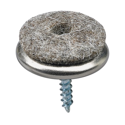 Parquet floor glides for screwing on, Ø 24 x 26 mm, steel, synthetic felt, nickel plated, grey