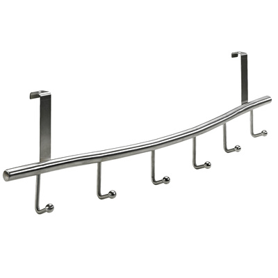 Door fitted clothes rails, 6 hooks, 595 x 170 x 90 mm, stainless steel matt