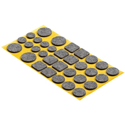 Kit patins pour parquet, autocollant, rond et rectangulaire, 4 pcs. ø28 mm / 12 pcs. ø22 mm / 8 pcs. ø17 mm / 8 pcs. 22x22 mm, feutre de laine, Gris