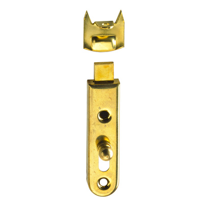 Verrou de meuble droit, 50 x 13 mm, Acier, laitonné