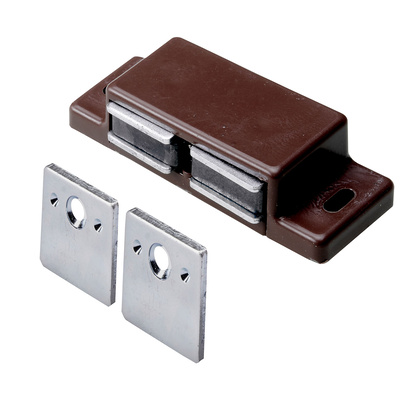 Loqueteaux magnétiques 2 x 2,5 kg, 2 Contre-plaque pour deux portes, 58 x 14 x 21 mm, 2x2-3 kg, zingué, brun