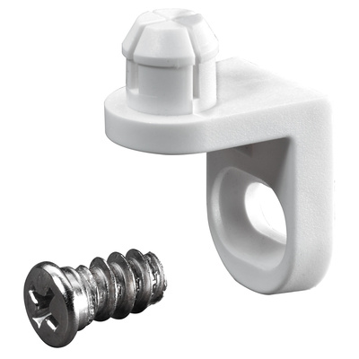 Rear panel holder with screw and socket, Hole diameter 10 mm, plastic, white
