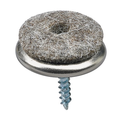 Parquet floor glides for screwing on, Ø 24 x 26 mm, steel, synthetic felt, nickel plated, grey