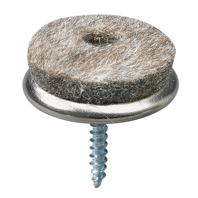 Parquet floor glides for screwing on, Ø 28 x 26 mm, steel, synthetic felt, nickel plated, grey