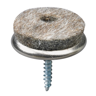 Parquet floor glides for screwing on, Ø 28 x 26 mm, steel, synthetic felt, nickel plated, grey
