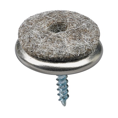 Parquet floor glides for screwing on, Ø 24 x 26 mm, steel, synthetic felt, nickel plated, grey