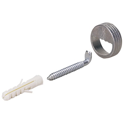 Cabinet suspension brackets with screw in hook and wall plug, Ø 30 x 12 mm, die-cast zinc, nickel plated, white
