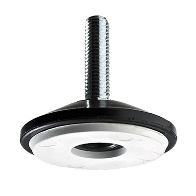 Vis de compensation du niveau de sol avec revêtement antidérapantp, M8 x 30 x Ø 30 mm, Acier, Plastique, noir, blanc