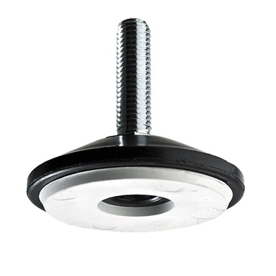 Vis de compensation du niveau de sol avec revêtement antidérapantp, M10 x 24 x Ø 30 mm, Acier, Plastique, noir, blanc