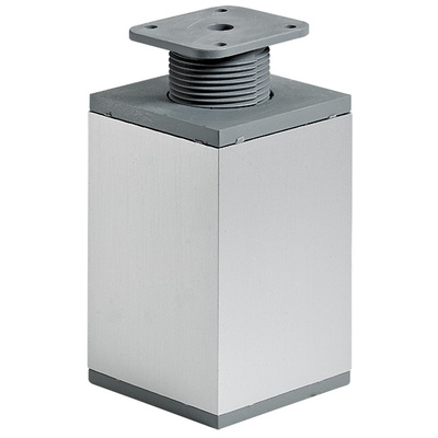 Furniture feet, 100 - 115 x 60 x 60 mm, steel, aluminium look