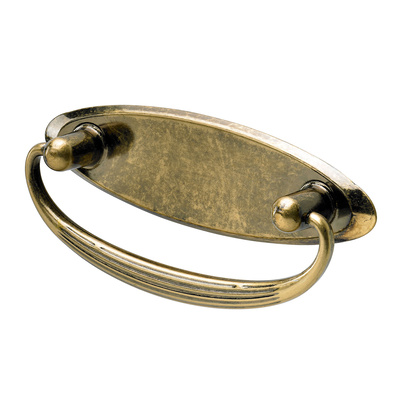 Poignée de meuble, ◘──◘ 64 mm, 94 x 25/42 x 18 mm, Laiton, Zamak, laitonné, bruni