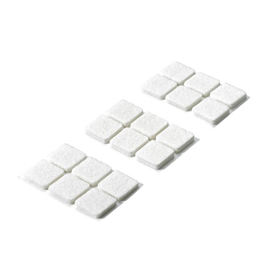 Self adhesive felt glides, Angular, 22 x 22 x 4,5 mm, synthetic felt, white