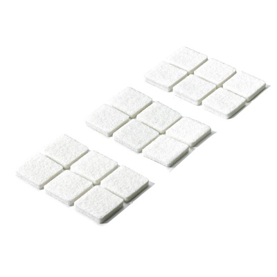 Self adhesive felt glides, Angular, 25 x 25 x 4,5 mm, synthetic felt, white