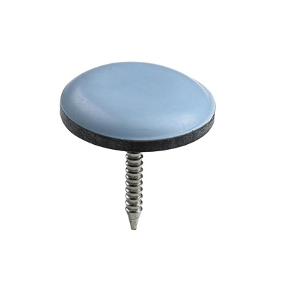 Multi purpose glides for nailing, Ø 20 x 23,5 mm, steel, polytetrafluoroethylene, nickel plated, blue, grey
