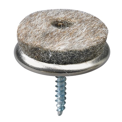 Parquet floor glides for screwing on, Ø 28 x 26 mm, steel, synthetic felt, nickel plated, grey