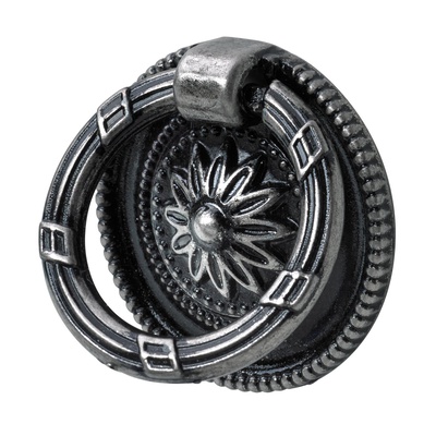 Furniture knob, Ø 37 x 9 mm, die-cast zinc, burnished, silver coloured