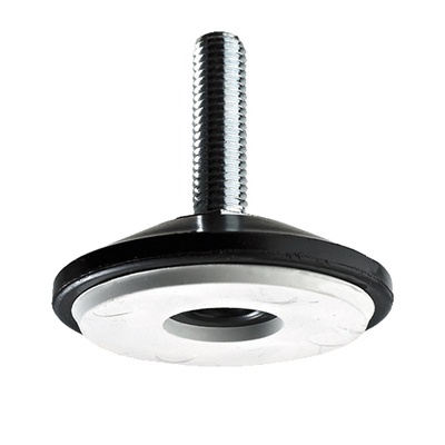 Vis de compensation du niveau de sol avec revêtement antidérapantp, M10 x 24 x Ø 30 mm, Acier, Plastique, noir, blanc