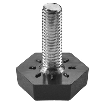 Adjusting screw to compensate uneven floors, M8 x Ø 25 mm, steel, plastic, galvanised, black