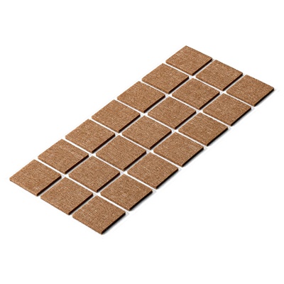 Self adhesive felt glides, Angular, 30 x 30 x 2 mm, synthetic felt, brown